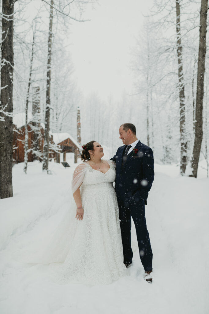 winter wedding in alaska, winter bride and groom