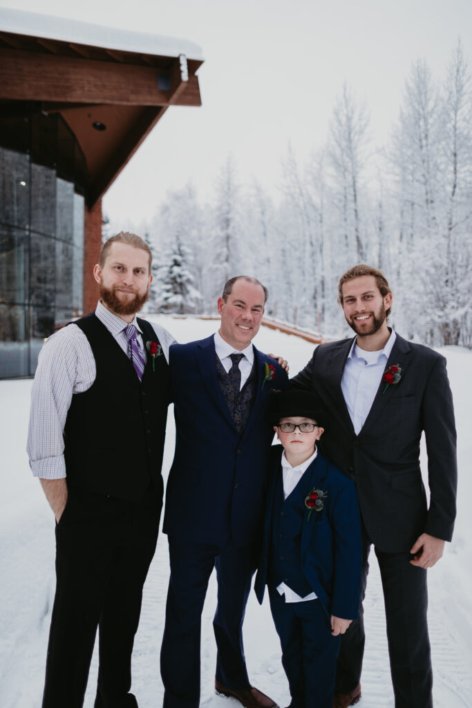 groomsmen outdoor winter wedding in alaska 