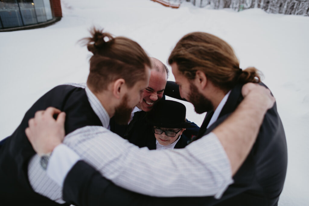 groomsmen portraits, outdoor winter wedding in alaska 