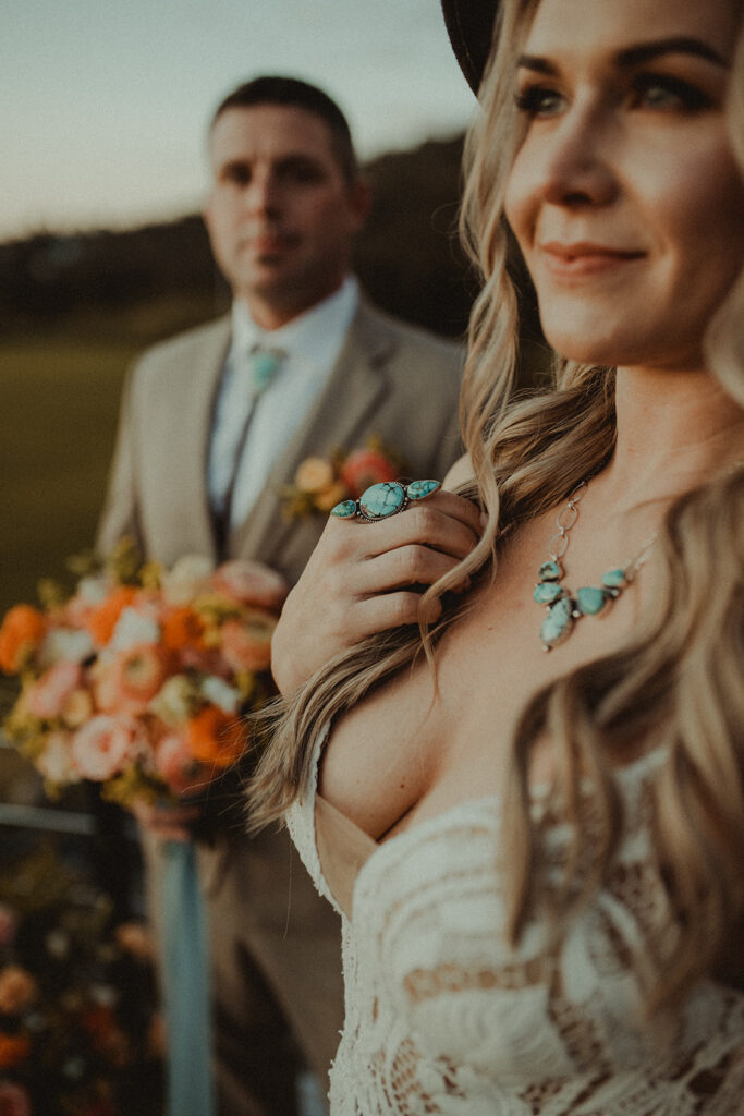 bride wearing turquoise